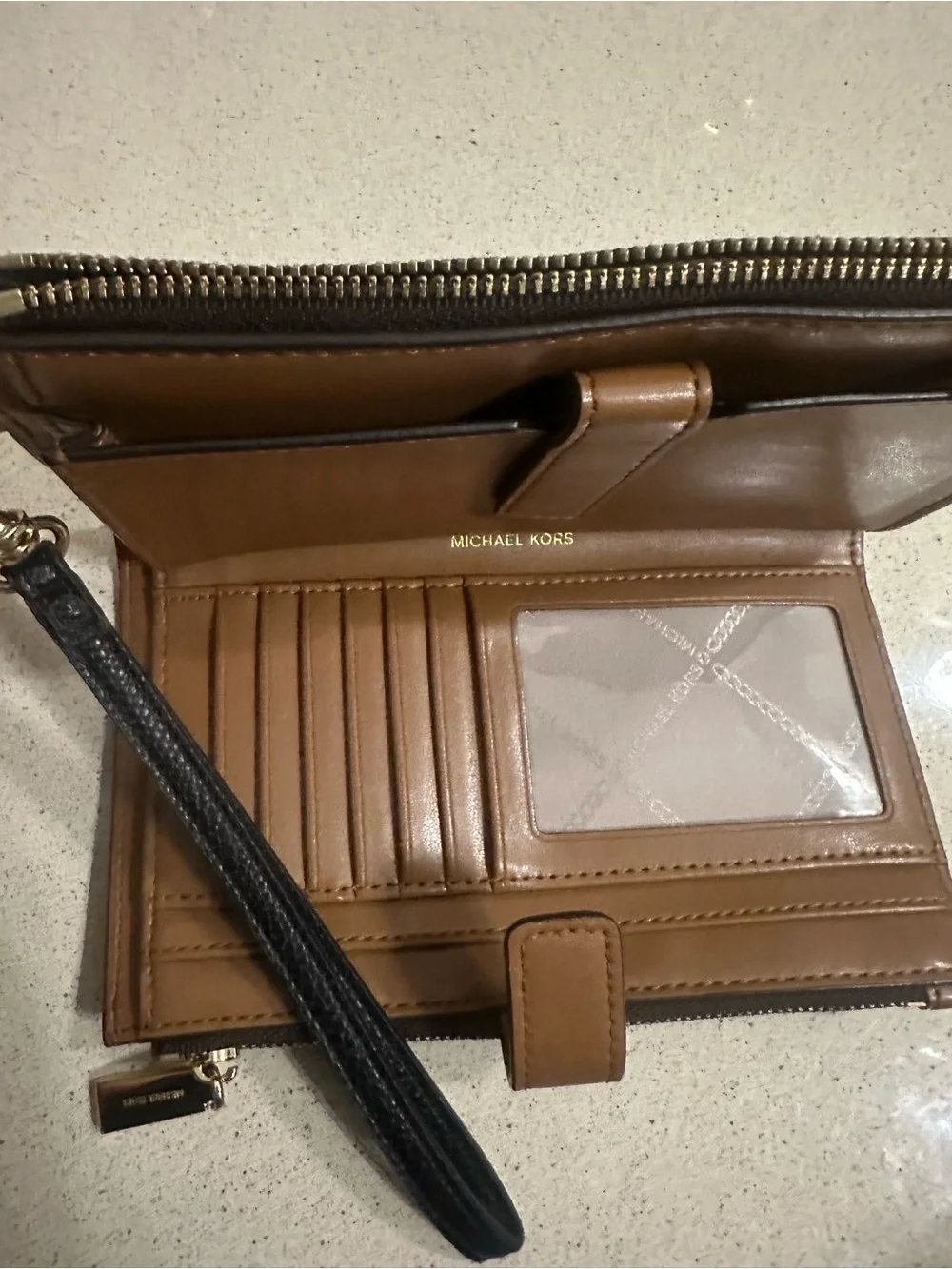 Michael Kors Signature MK Wristlet Wallet – Brown/Tan – Synthetic Materi